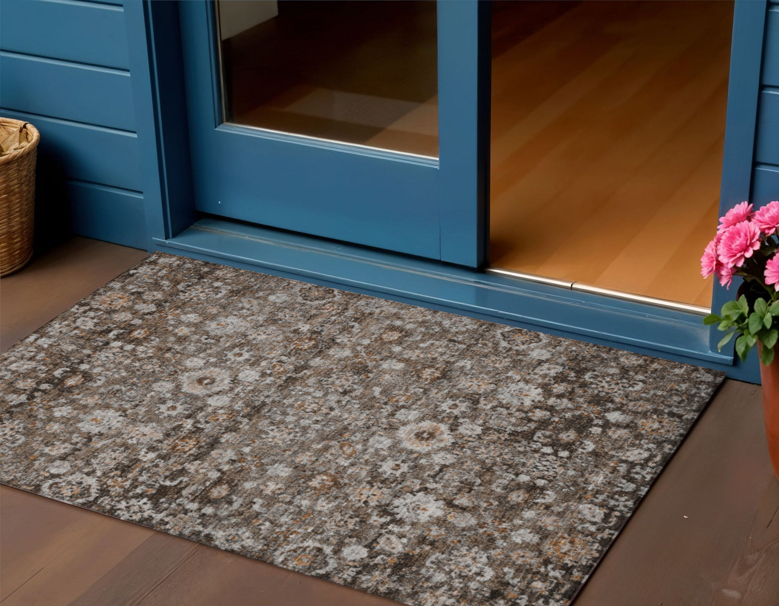 3' X 5' Dark Brown Brown And Taupe Oriental Washable Indoor Outdoor Area Rug