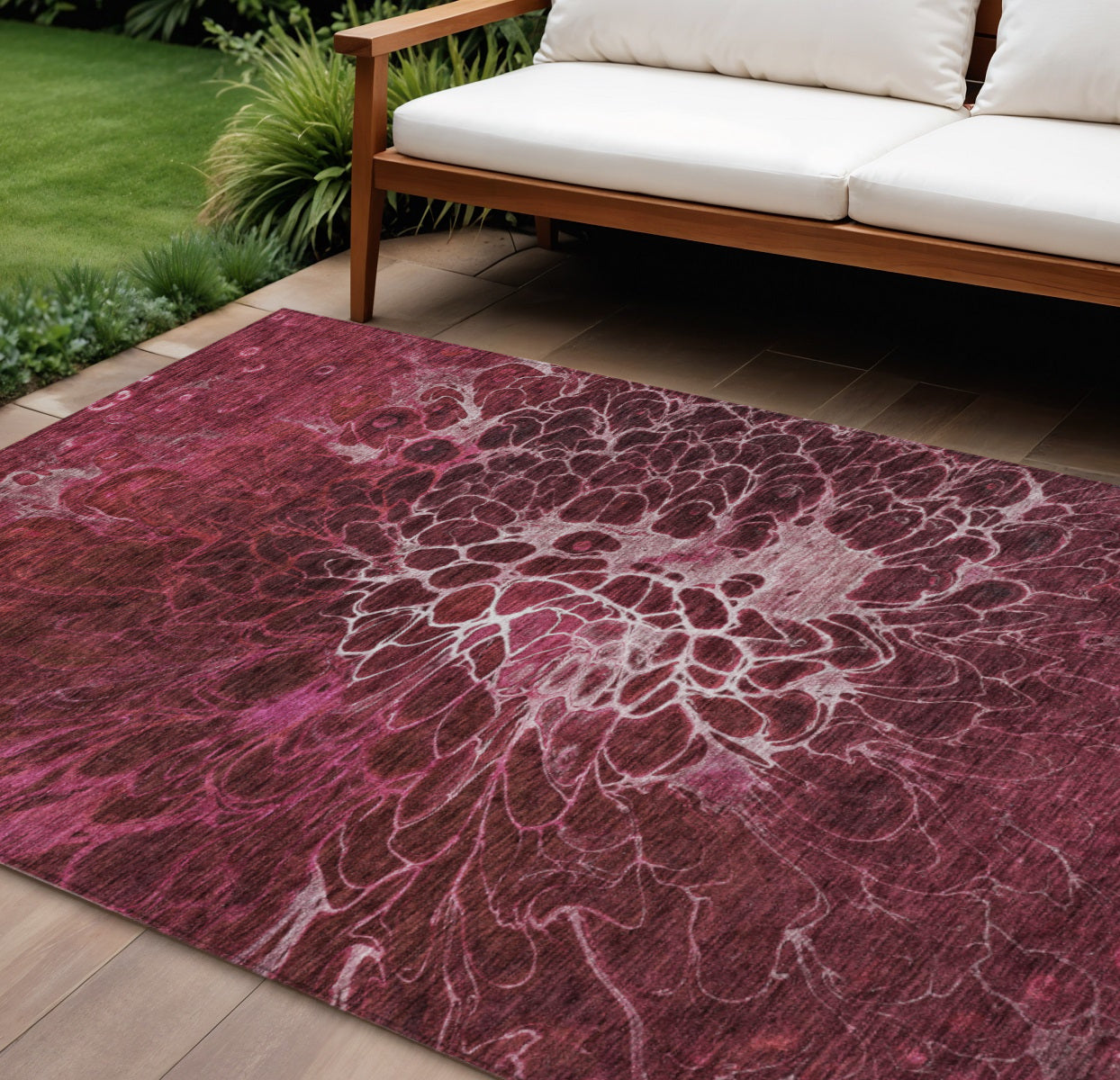9' X 12' Merlot Blush And Gray Abstract Washable Indoor Outdoor Area Rug