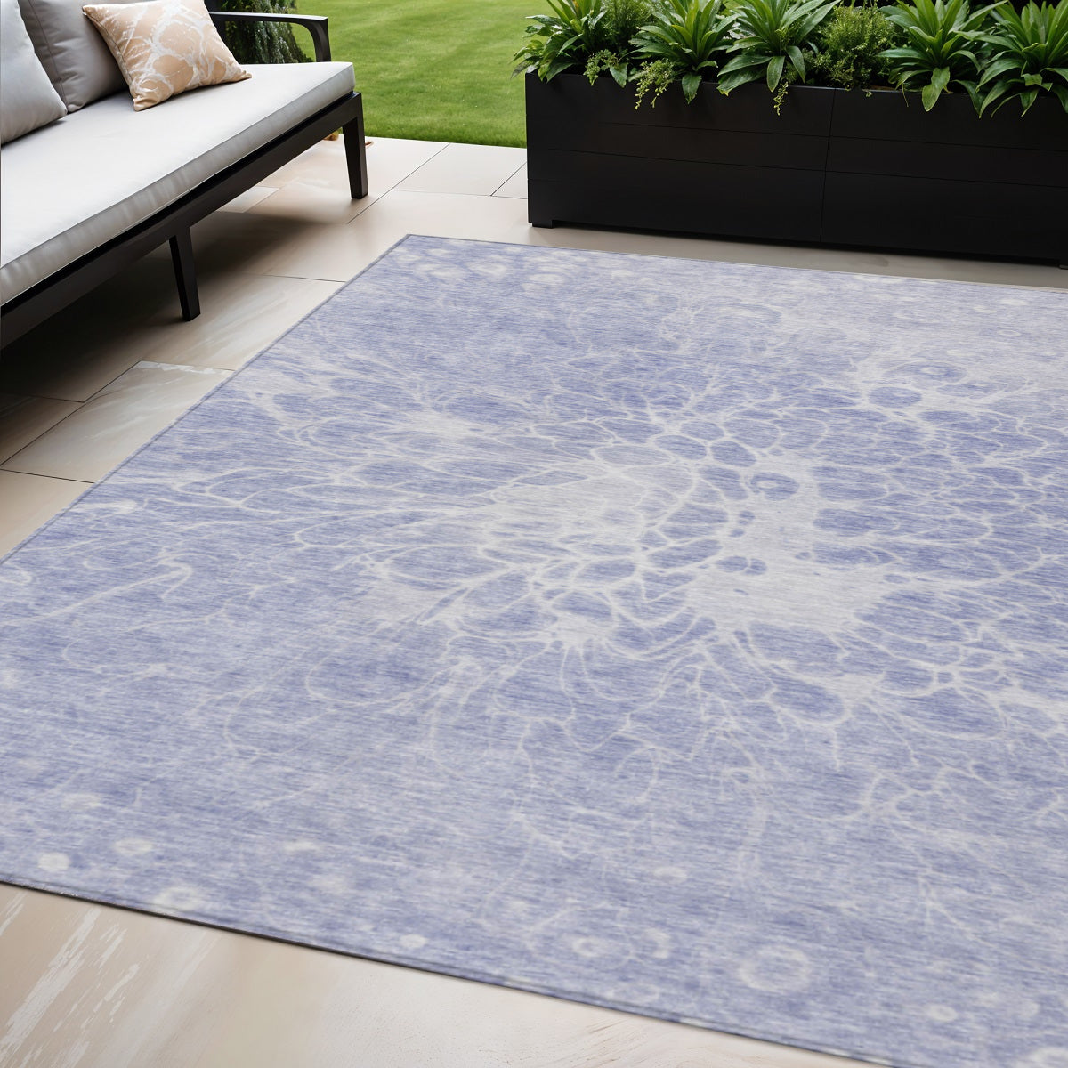 5' X 8' Lavender Ivory And Lilac Abstract Washable Indoor Outdoor Area Rug