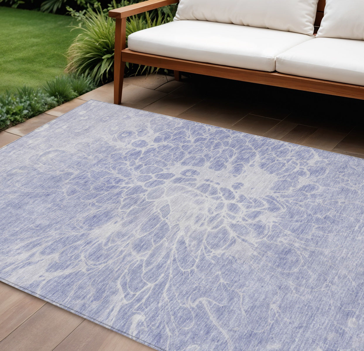 9' X 12' Lavender Ivory And Lilac Abstract Washable Indoor Outdoor Area Rug