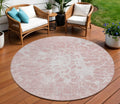 8' Pink Blush And Ivory Round Abstract Washable Indoor Outdoor Area Rug
