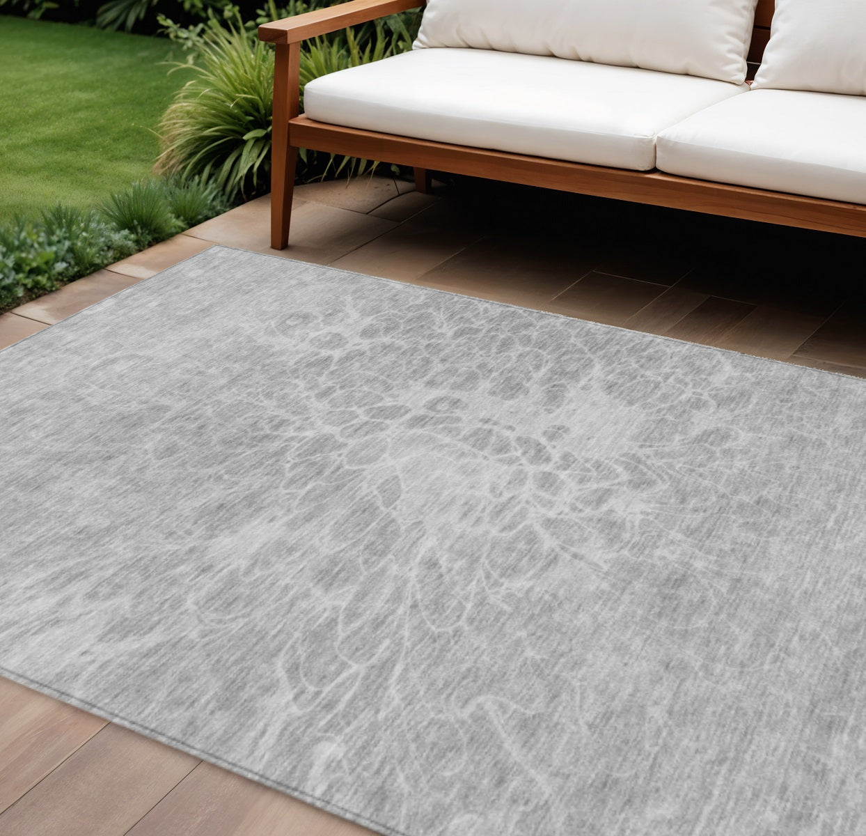 9' X 12' Silver And Gray Abstract Washable Indoor Outdoor Area Rug