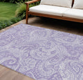 8' X 10' Lavender Purple And Ivory Paisley Washable Indoor Outdoor Area Rug