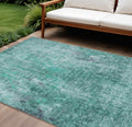 10' X 14' Teal Blue Green And Gray Abstract Washable Indoor Outdoor Area Rug