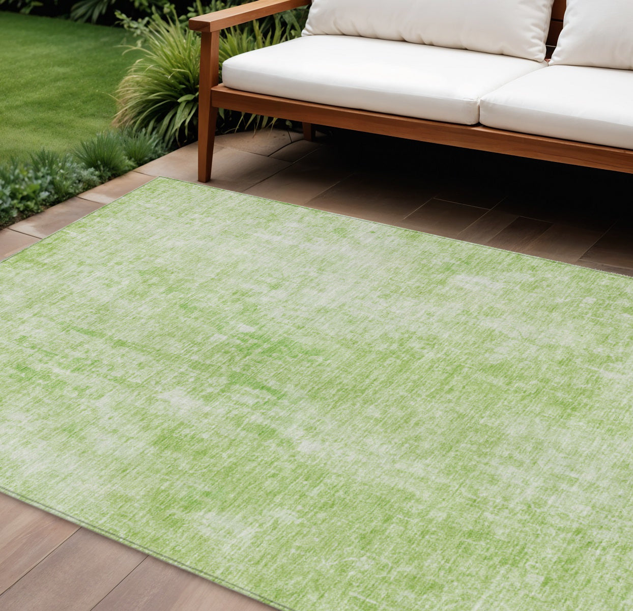 9' X 12' Green Abstract Washable Indoor Outdoor Area Rug