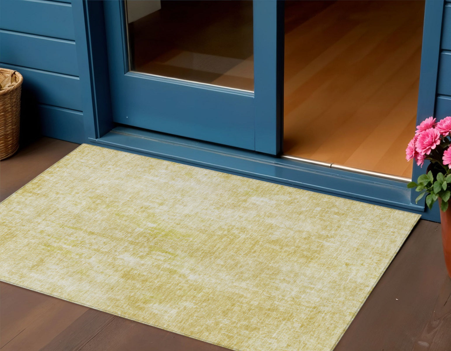 3' X 5' Gold Wheat And Ivory Abstract Washable Indoor Outdoor Area Rug