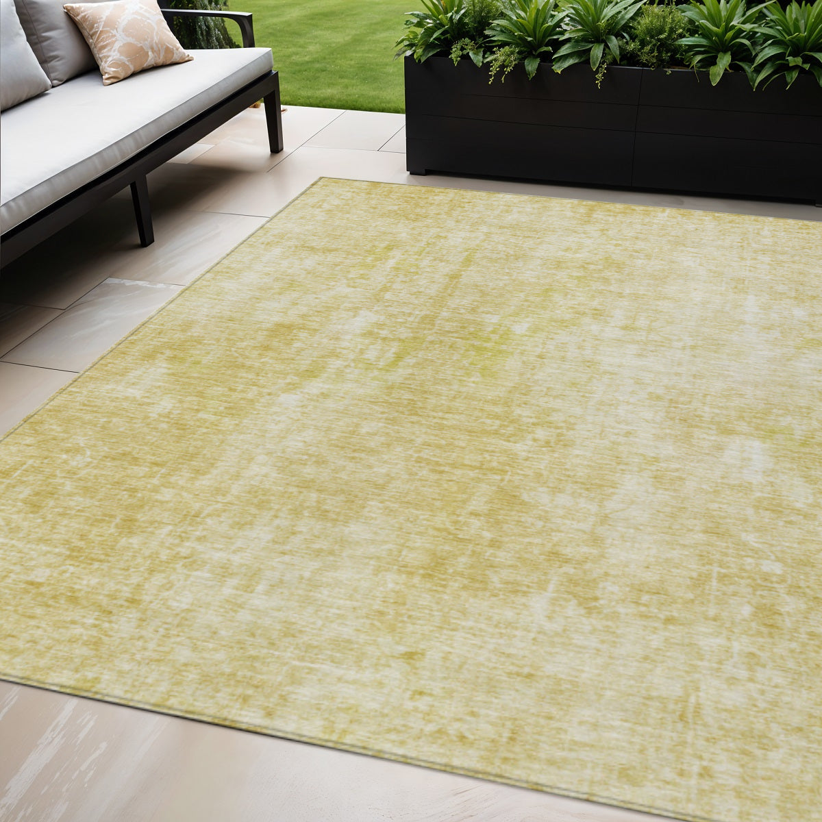 5' X 8' Gold Wheat And Ivory Abstract Washable Indoor Outdoor Area Rug
