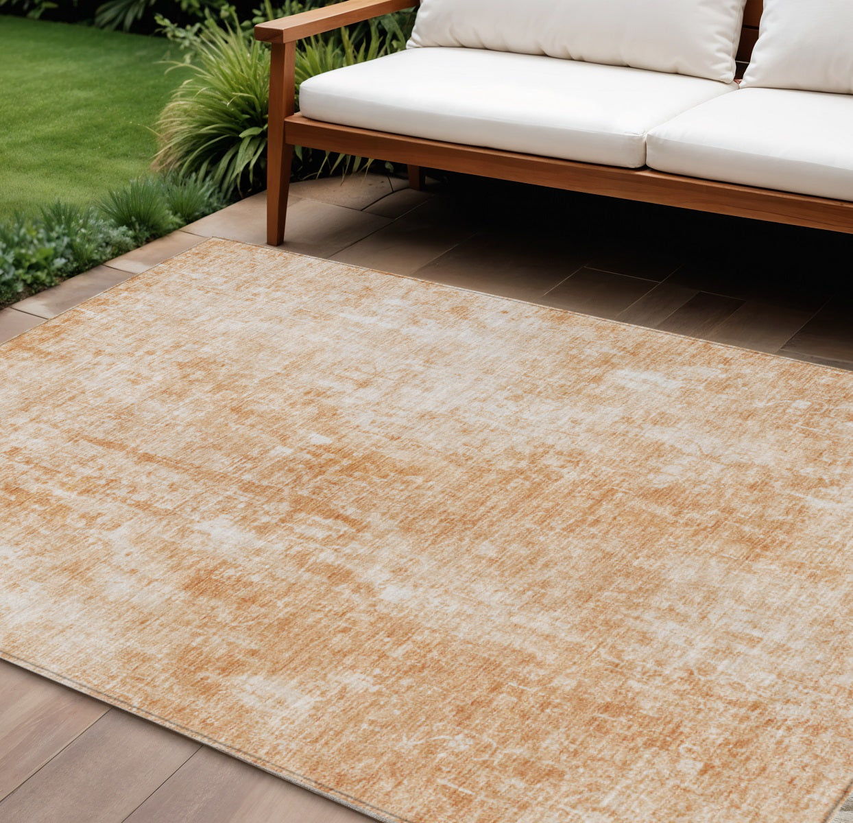 9' X 12' Terra Cotta Copper And Ivory Abstract Washable Indoor Outdoor Area Rug
