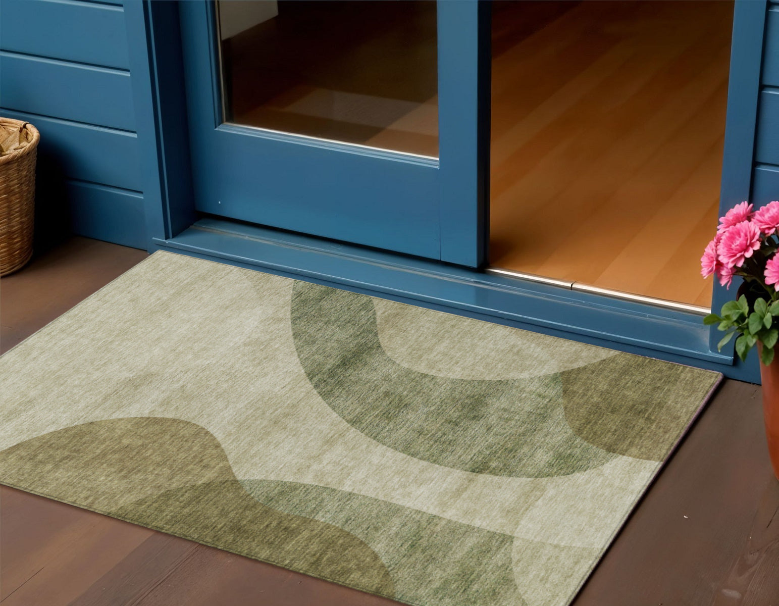 3' X 5' Beige And Chocolate Abstract Washable Indoor Outdoor Area Rug