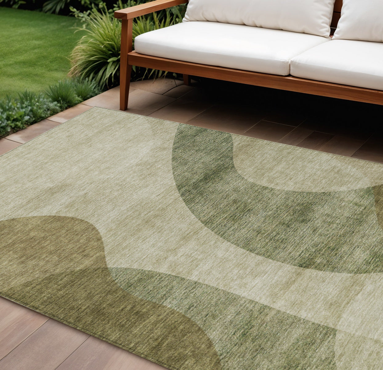 9' X 12' Beige And Chocolate Abstract Washable Indoor Outdoor Area Rug