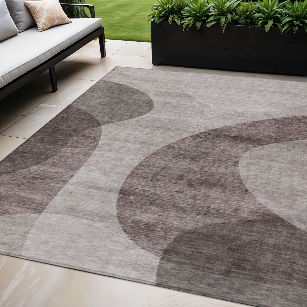 5' X 8' Brown Taupe And Beige Abstract Washable Indoor Outdoor Area Rug