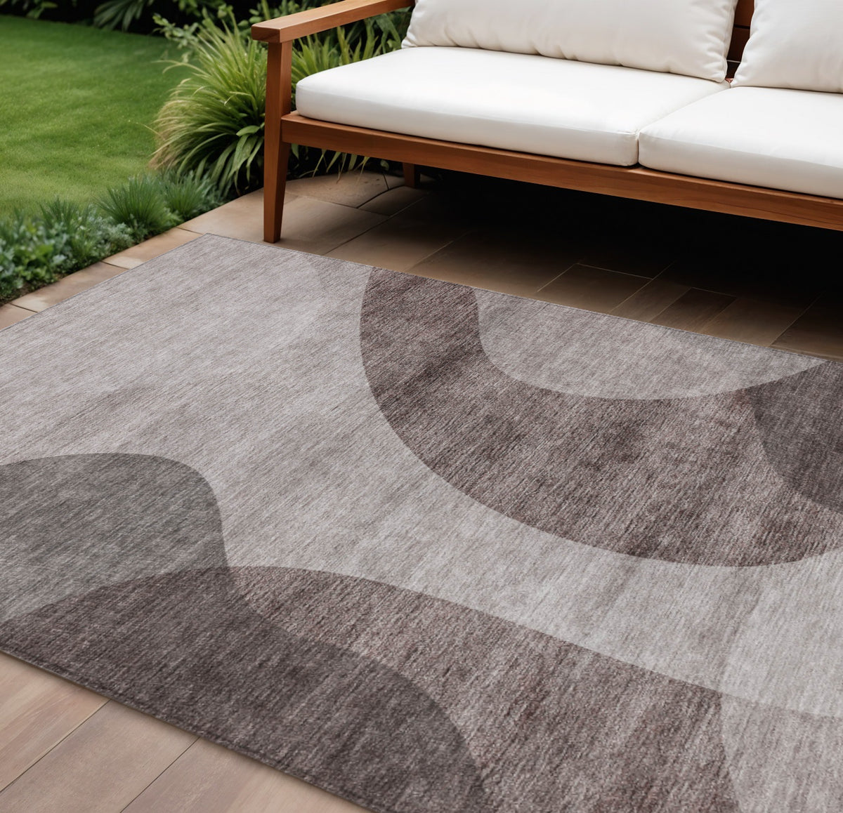 9' X 12' Brown Taupe And Beige Abstract Washable Indoor Outdoor Area Rug