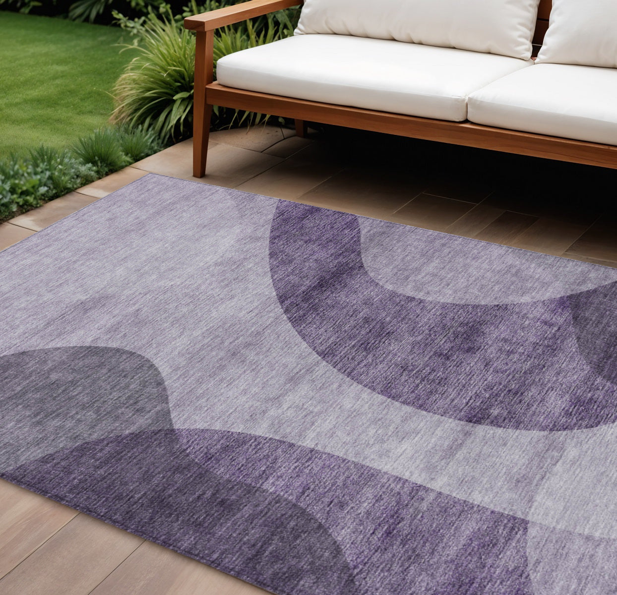 9' X 12' Purple Lavender And Eggplant Abstract Washable Indoor Outdoor Area Rug