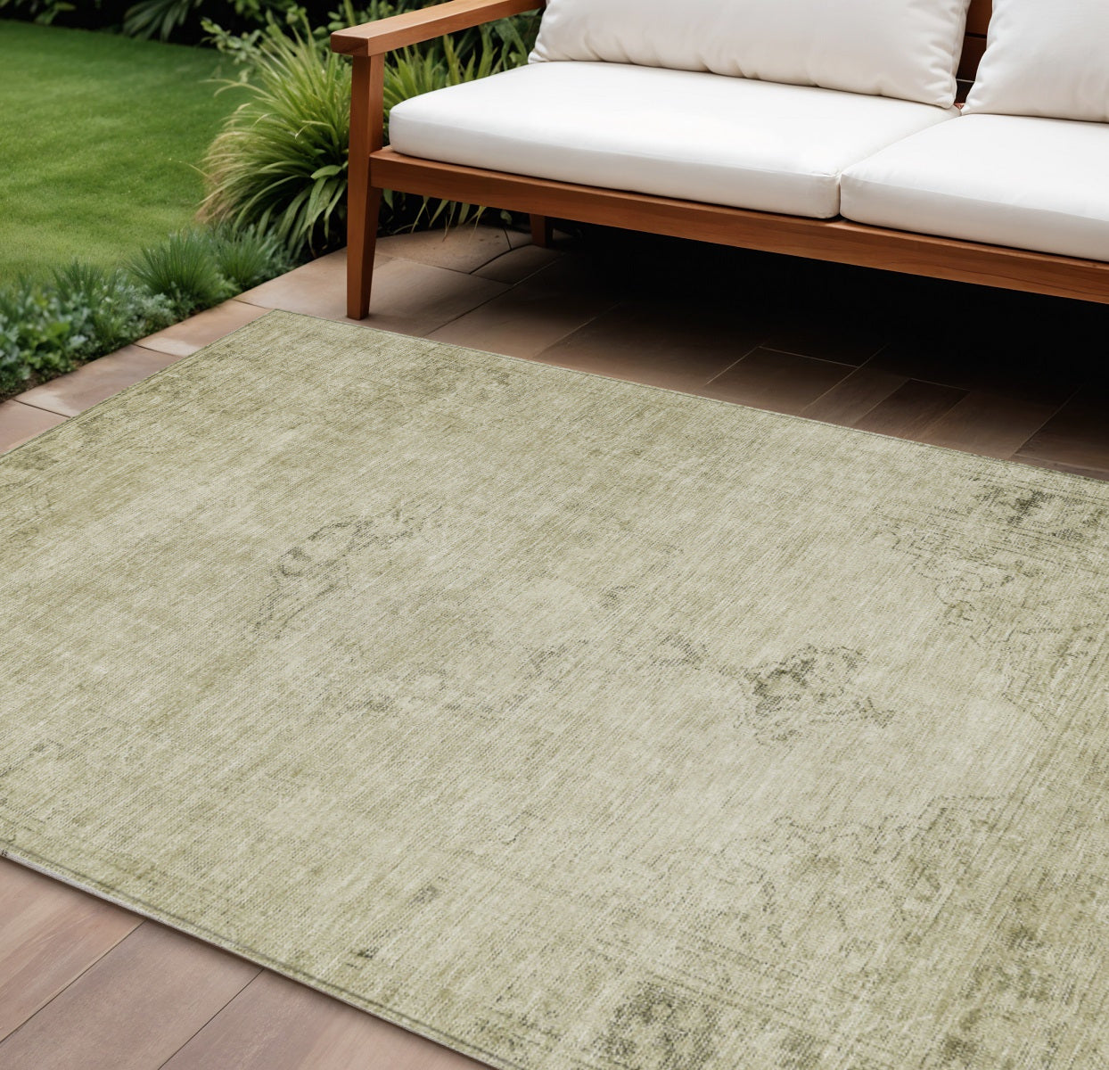 8' X 10' Beige Taupe And Brown Oriental Washable Indoor Outdoor Area Rug