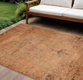 10' X 14' Copper Orange And Brown Oriental Washable Indoor Outdoor Area Rug