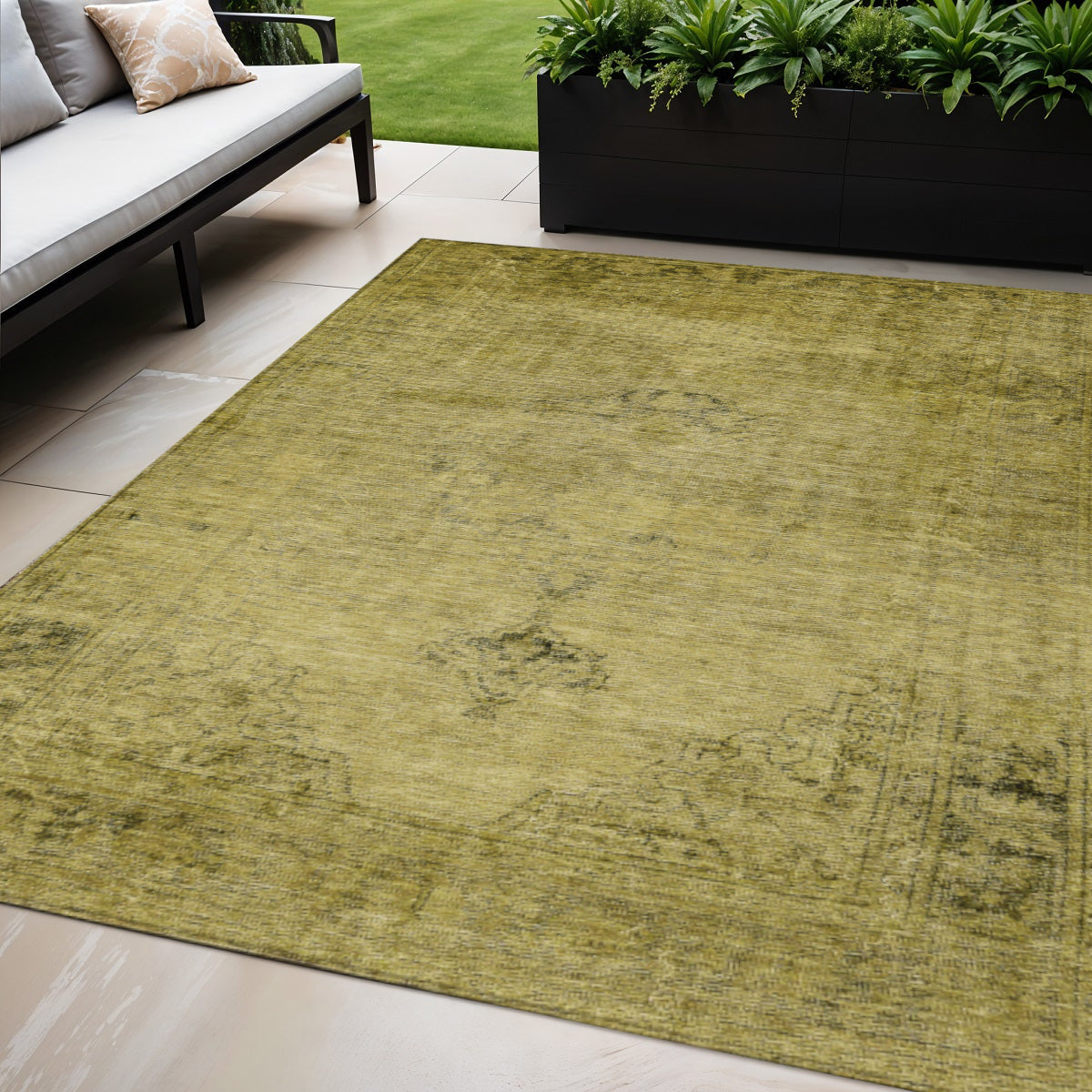 5' X 8' Gold Brown And Wheat Oriental Washable Indoor Outdoor Area Rug