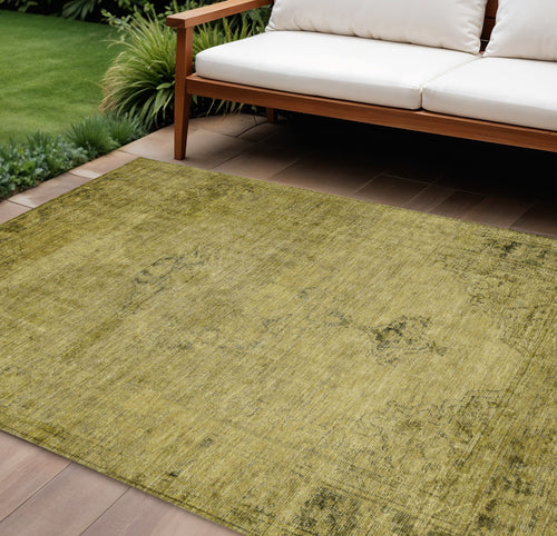 10' X 14' Gold Brown And Wheat Oriental Washable Indoor Outdoor Area Rug