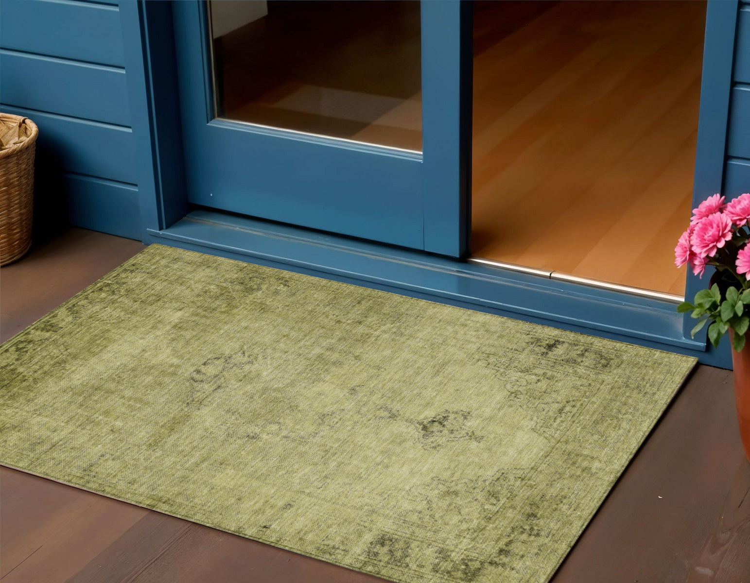 3' X 5' Khaki Brown And Taupe Oriental Washable Indoor Outdoor Area Rug