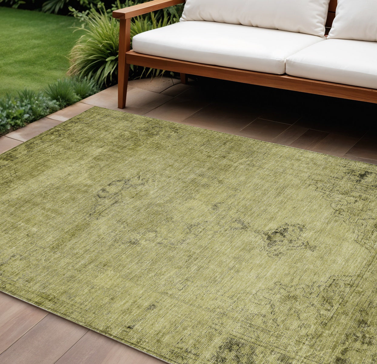 10' X 14' Khaki Brown And Taupe Oriental Washable Indoor Outdoor Area Rug