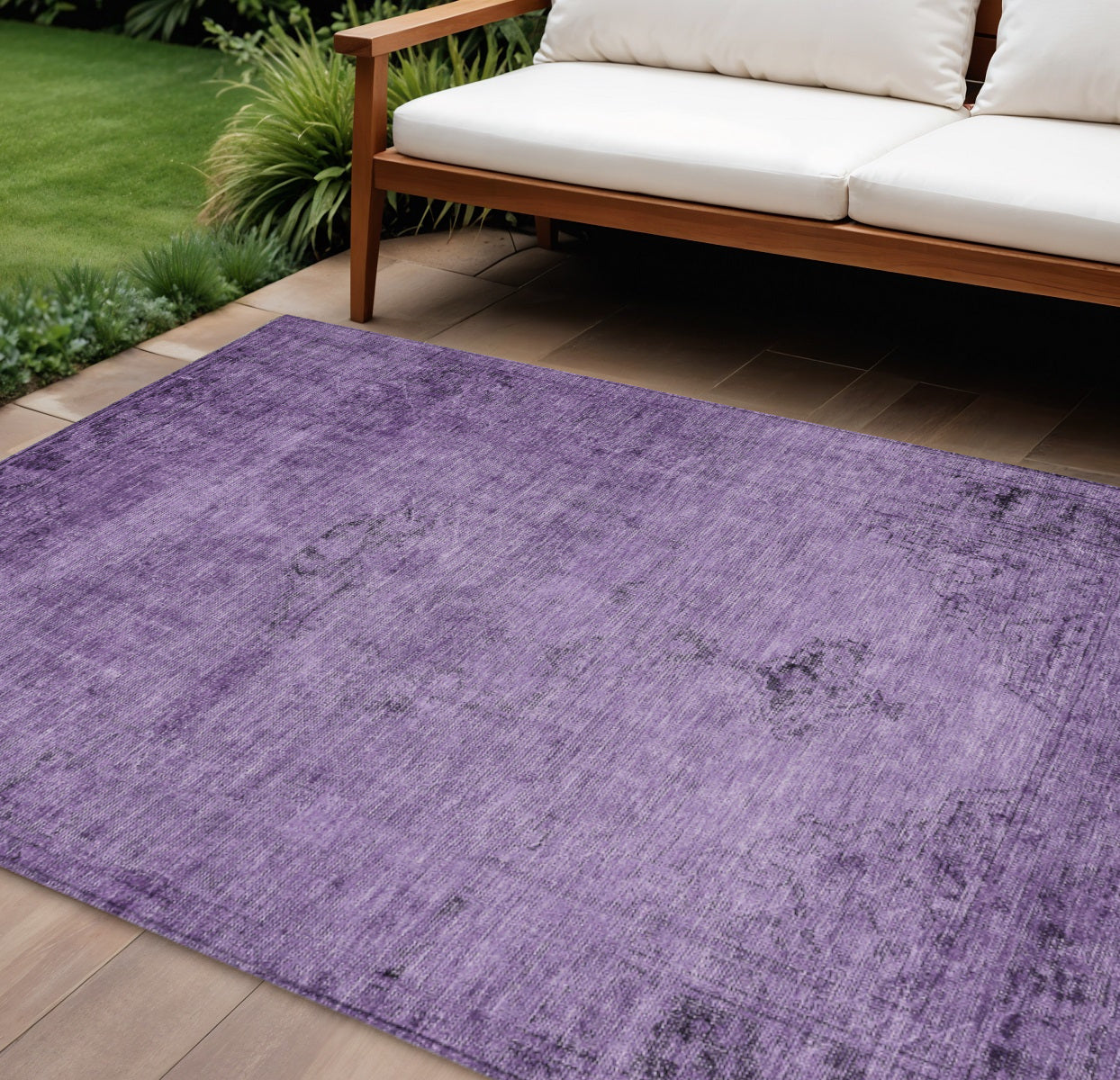 9' X 12' Purple Eggplant And Lavender Oriental Washable Indoor Outdoor Area Rug