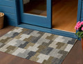 3' X 5' Brown Beige And Ivory Geometric Washable Indoor Outdoor Area Rug