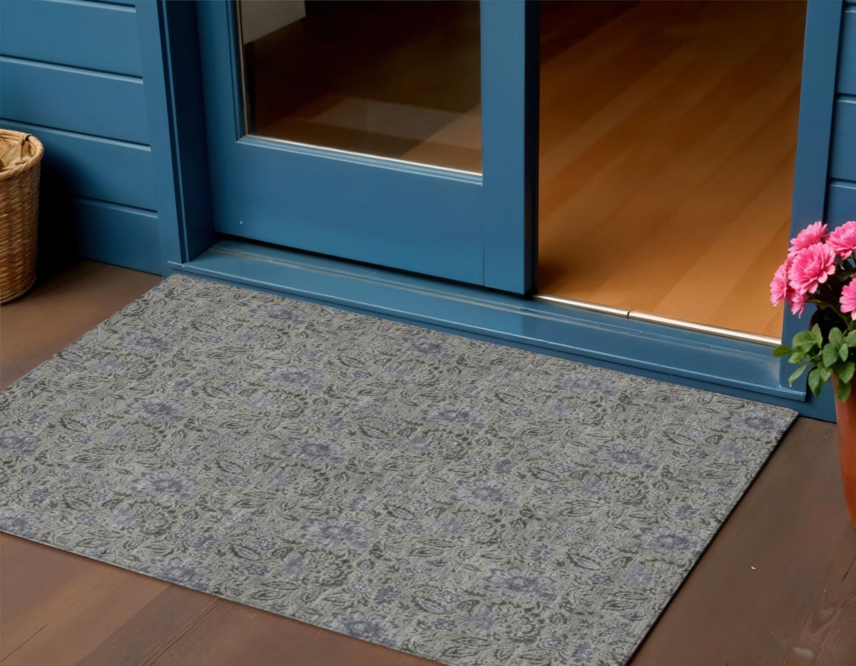 3' X 5' Khaki Taupe And Gray Floral Washable Indoor Outdoor Area Rug