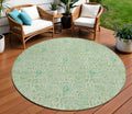 8' Sage And Artichoke Green Round Floral Washable Indoor Outdoor Area Rug