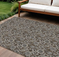 10' X 14' Chocolate And Charcoal Floral Washable Indoor Outdoor Area Rug