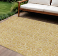 10' X 14' Gold And Wheat Floral Washable Indoor Outdoor Area Rug