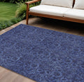 10' X 14' Navy Blue And Charcoal Floral Washable Indoor Outdoor Area Rug