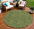 8' Olive Green And Fern Green Round Floral Washable Indoor Outdoor Area Rug
