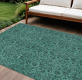 8' X 10' Teal Blue Green And Charcoal Floral Washable Indoor Outdoor Area Rug