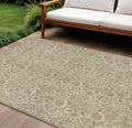 10' X 14' Beige Taupe And Brown Floral Washable Indoor Outdoor Area Rug