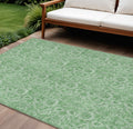 10' X 14' Green And Artichoke Green Floral Washable Indoor Outdoor Area Rug
