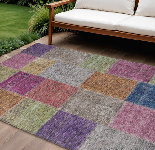 10' X 14' Copper Navy Blue And Gold Patchwork Washable Indoor Outdoor Area Rug