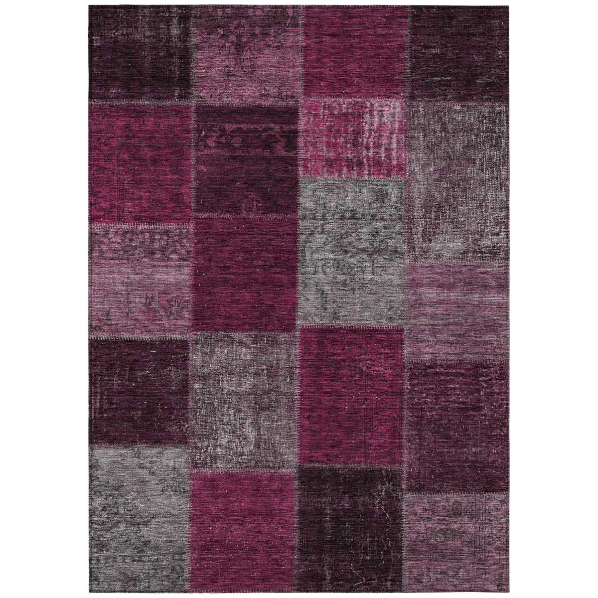 3' X 5' Merlot Burgundy And Gray Patchwork Washable Indoor Outdoor Area Rug