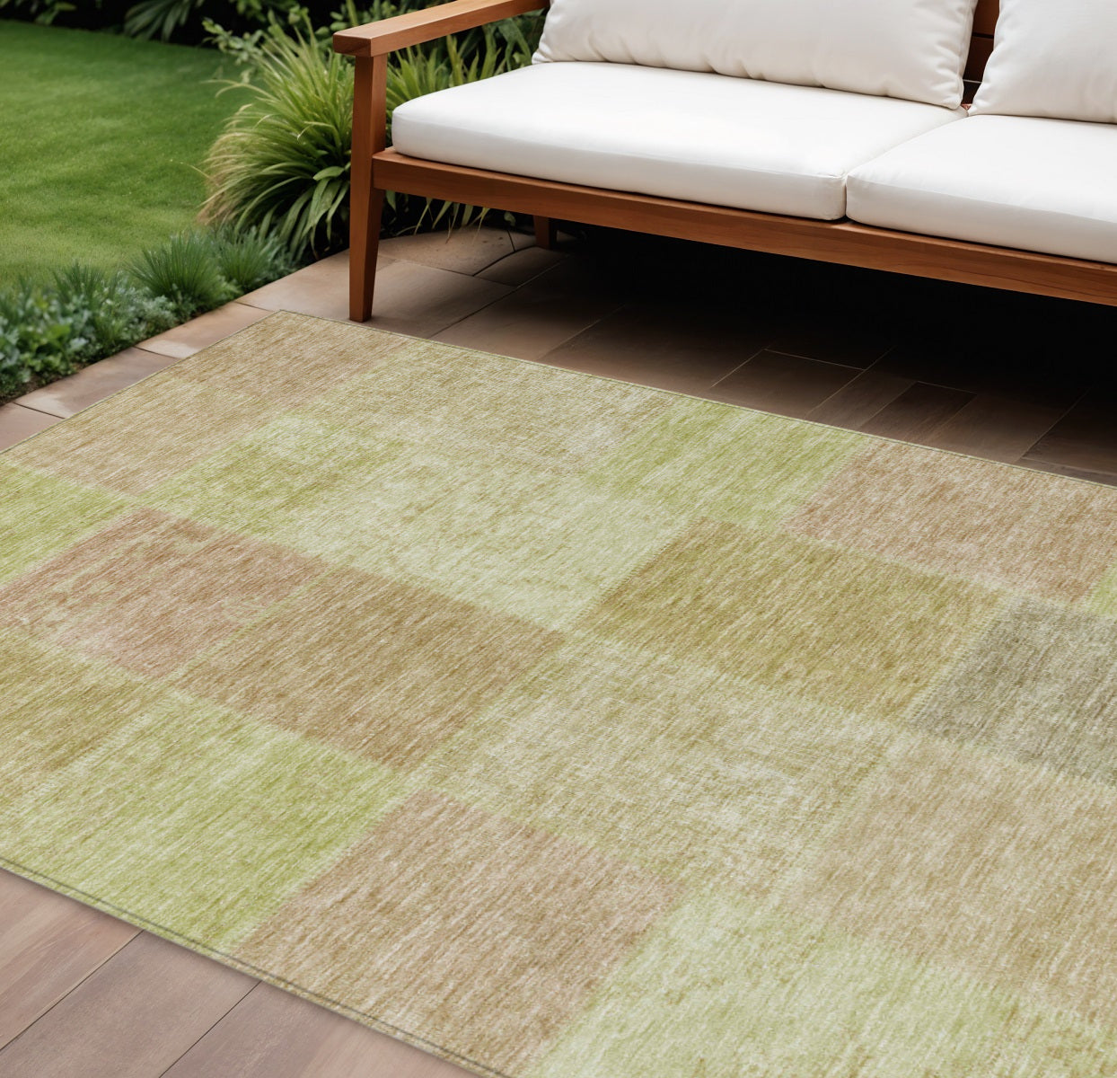 9' X 12' Green Copper And Mint Green Patchwork Washable Indoor Outdoor Area Rug