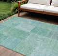 10' X 14' Teal Blue Sage And Green Patchwork Washable Indoor Outdoor Area Rug