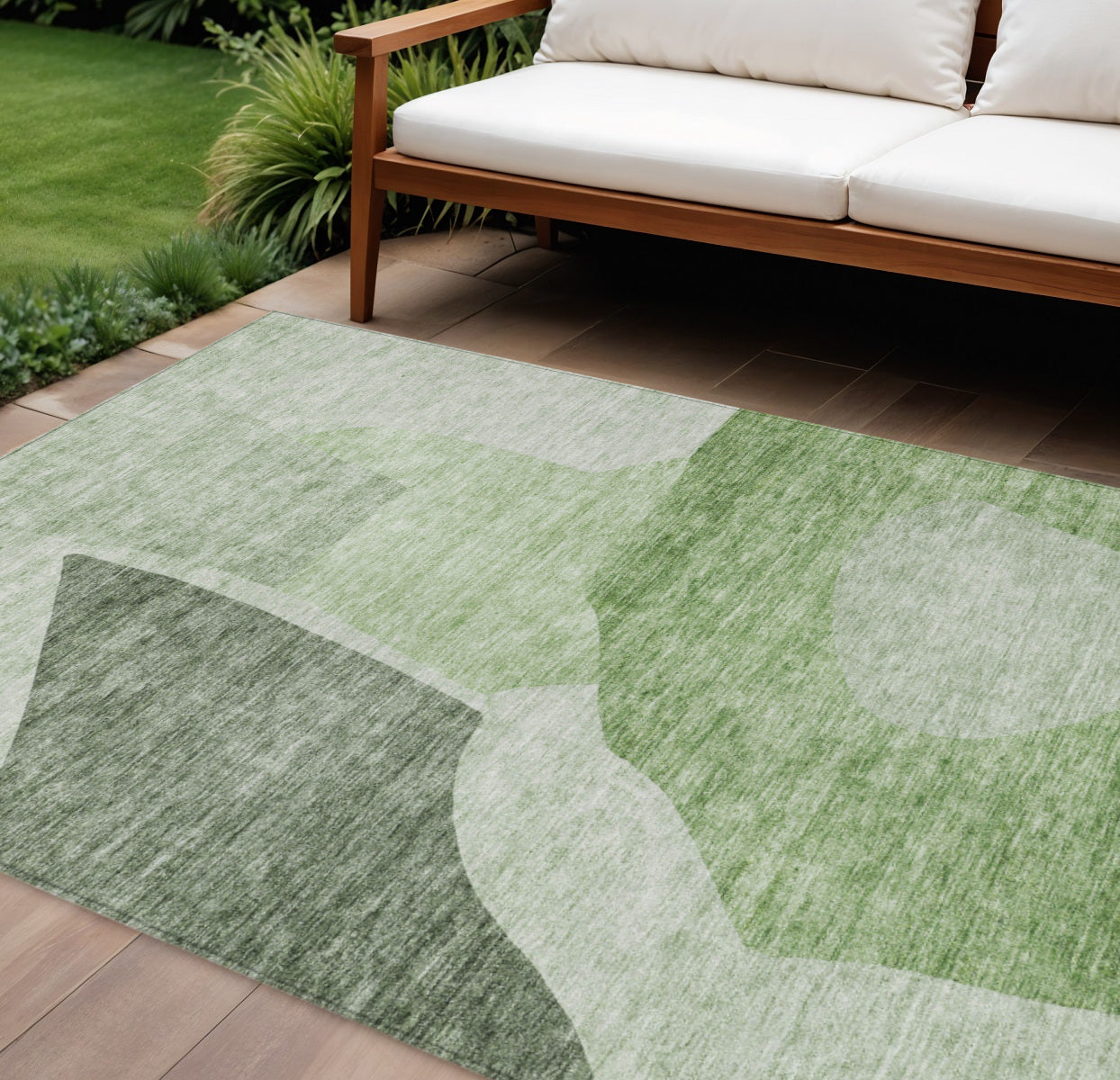 9' X 12' Olive Green And Fern Green Abstract Washable Indoor Outdoor Area Rug
