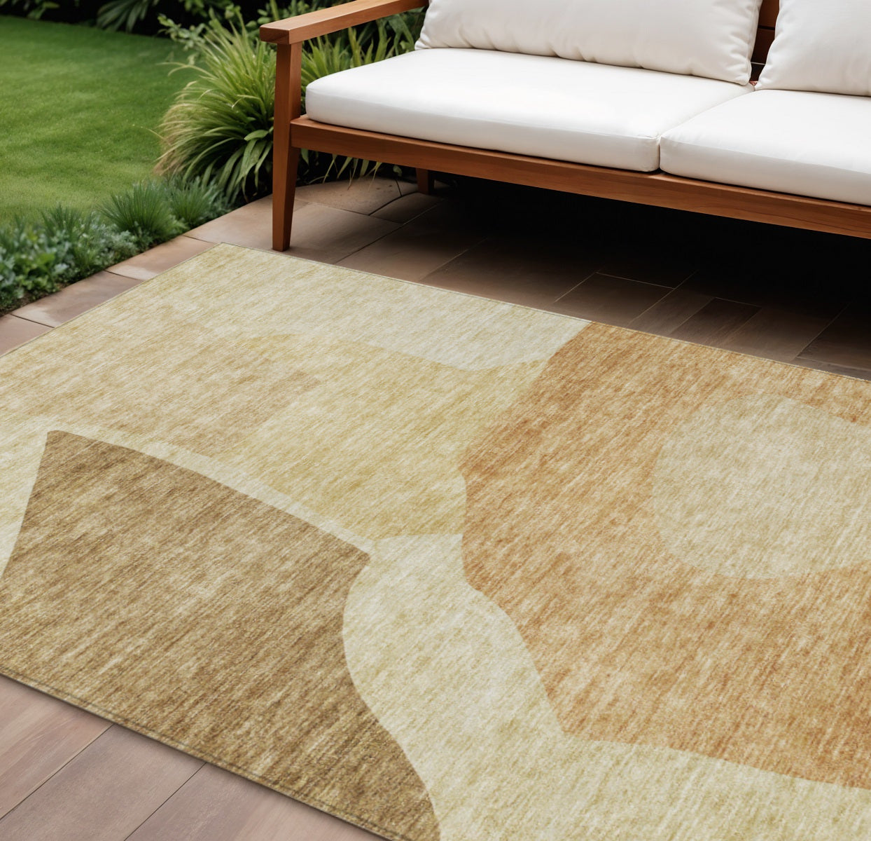 10' X 14' Beige Copper And Brown Abstract Washable Indoor Outdoor Area Rug