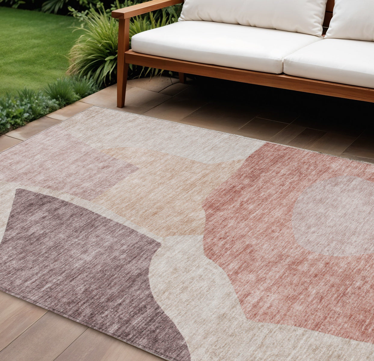 10' X 14' Blush Pink And Mauve Abstract Washable Indoor Outdoor Area Rug