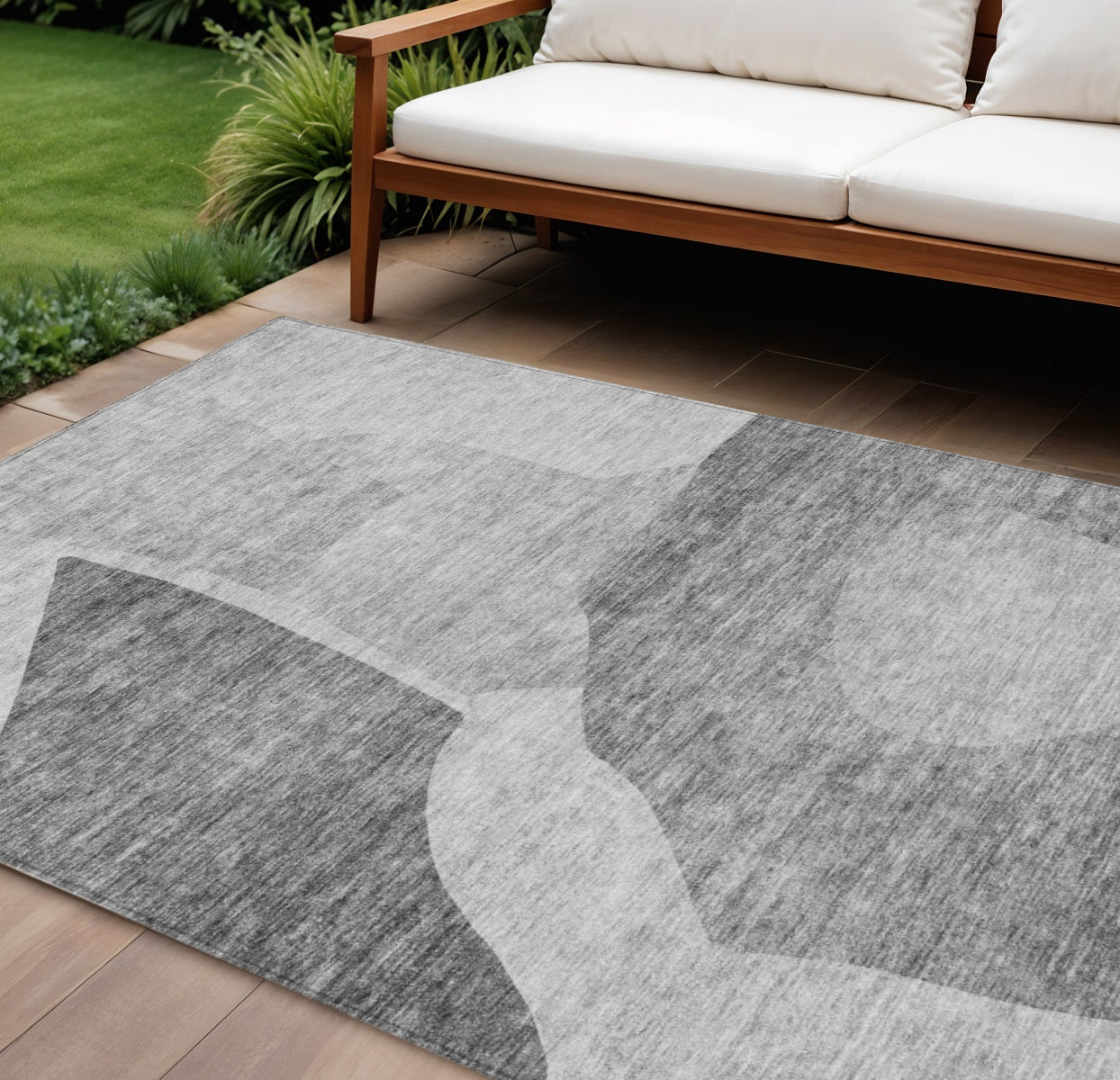 9' X 12' Silver Gray And Graphite Abstract Washable Indoor Outdoor Area Rug