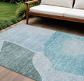 8' X 10' Teal Blue Artichoke Green And Blue Abstract Washable Indoor Outdoor Area Rug