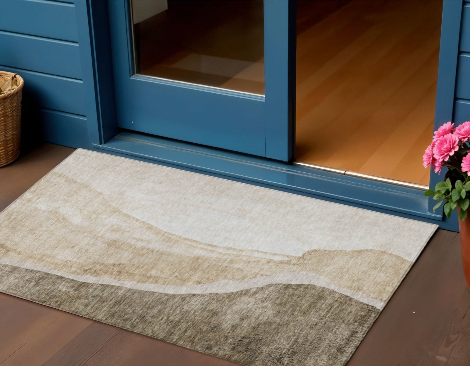 3' X 5' Brown And Taupe Abstract Washable Indoor Outdoor Area Rug