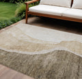 10' X 14' Brown And Taupe Abstract Washable Indoor Outdoor Area Rug