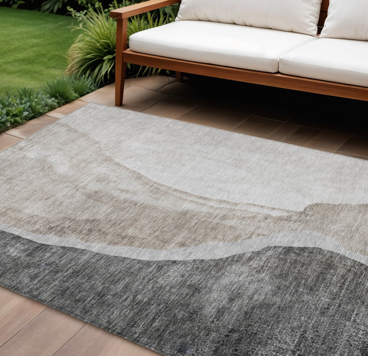 9' X 12' Charcoal Gray And Taupe Abstract Washable Indoor Outdoor Area Rug