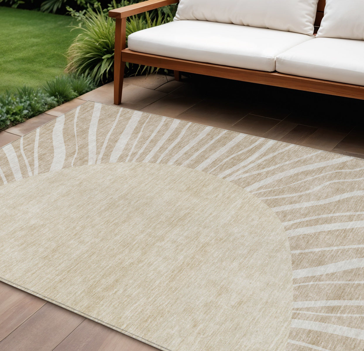 10' X 14' Beige And Khaki Abstract Washable Indoor Outdoor Area Rug