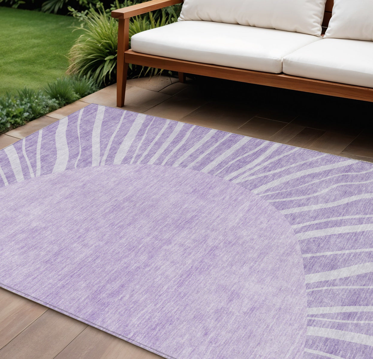 9' X 12' Lavender And Purple Abstract Washable Indoor Outdoor Area Rug