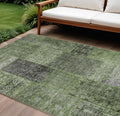 8' X 10' Olive Green And Gray Patchwork Washable Indoor Outdoor Area Rug