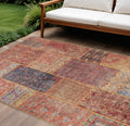 8' X 10' Red Orange And Blue Patchwork Washable Indoor Outdoor Area Rug